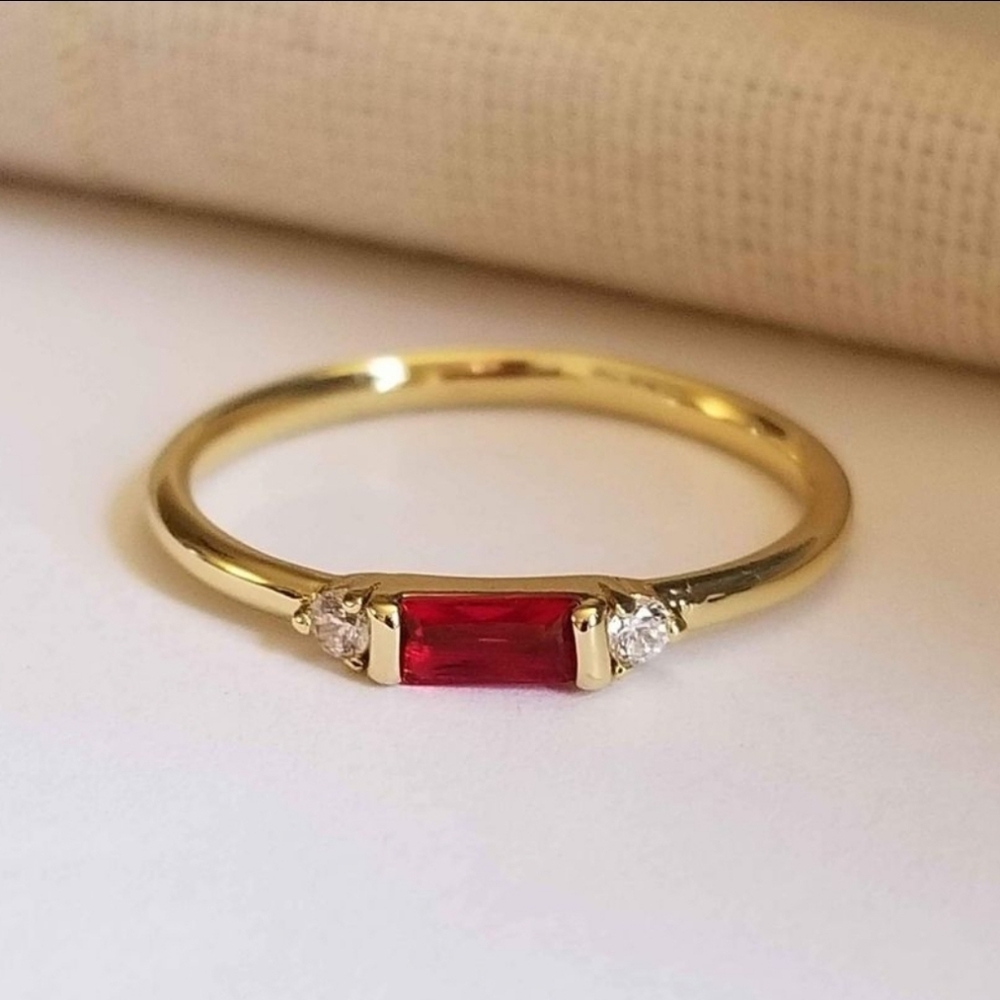 New 18K Gold Plated Ruby Diamond Band Stacking Ring for Women